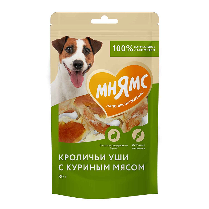 Лакомство Мнямс На каждый день для собак Кроличьи уши с куриным мясом 80 г