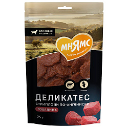 Лакомство Мнямс Деликатес "Стриплойн по-английски" для собак 75 г Лакомство Мнямс Деликатес "Стриплойн по-английски" для собак 75 г