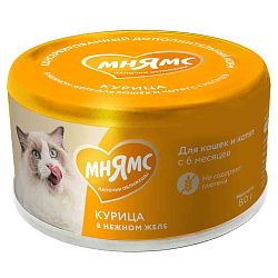 Влажный дополнительный корм Мнямс На каждый день для кошек и котят старше 6 месяцев "курица в нежном желе" 80 г Влажный дополнительный корм Мнямс На каждый день для кошек и котят старше 6 месяцев "курица в нежном желе" 80 г