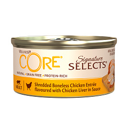Влажный корм CORE SIGNATURE SELECTS для кошек, из курицы с куриной печенью в виде фарша в соусе, консервы 79 г