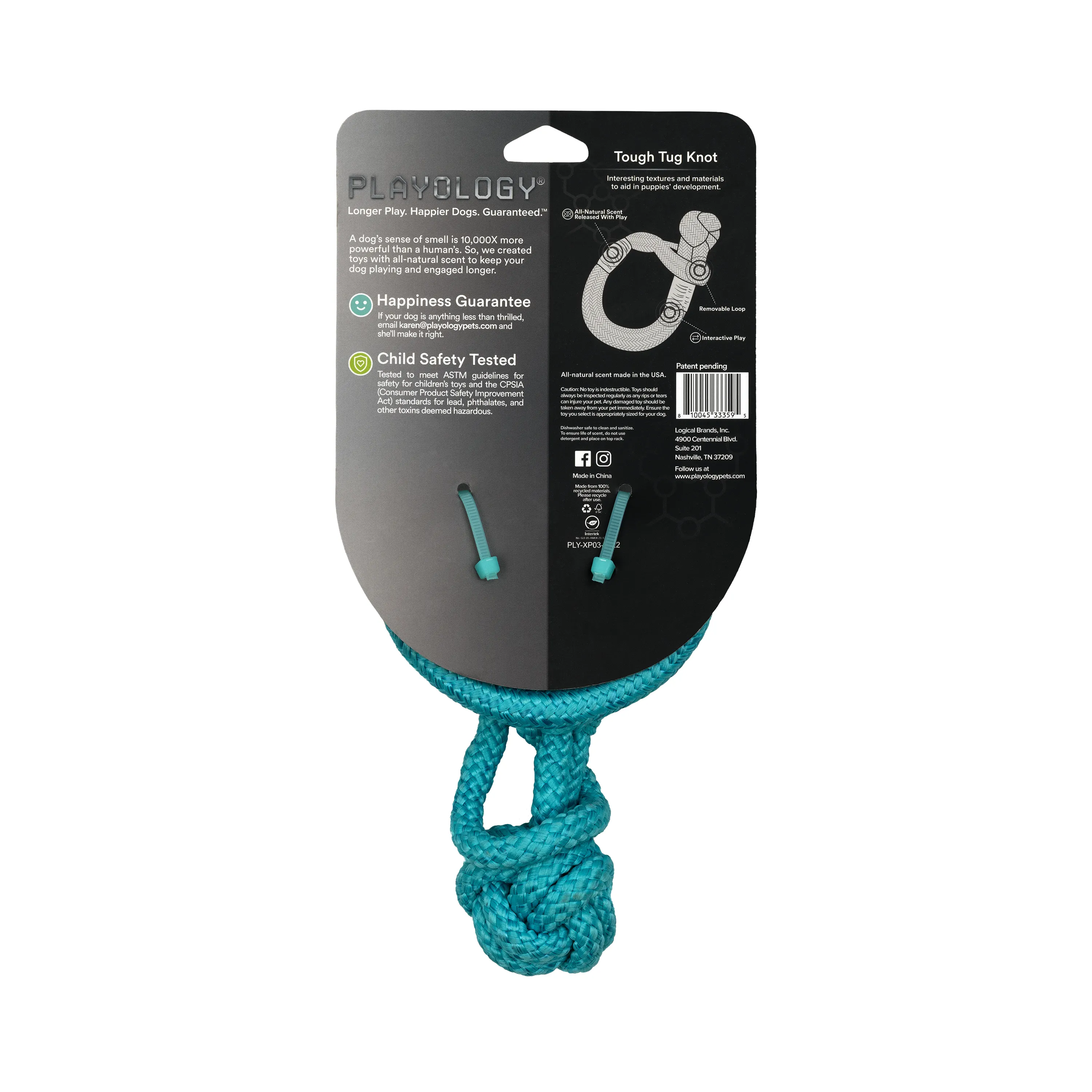 Playology жевательный канат TOUGH TUG KNOT для щенков 4-8 месяцев с ароматом арахиса, цвет голубой СКИДКА 50%