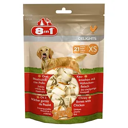 8in1 DELIGHTS XS косточки с куриным мясом для мелких собак 7,5 см 21 шт (пакет)