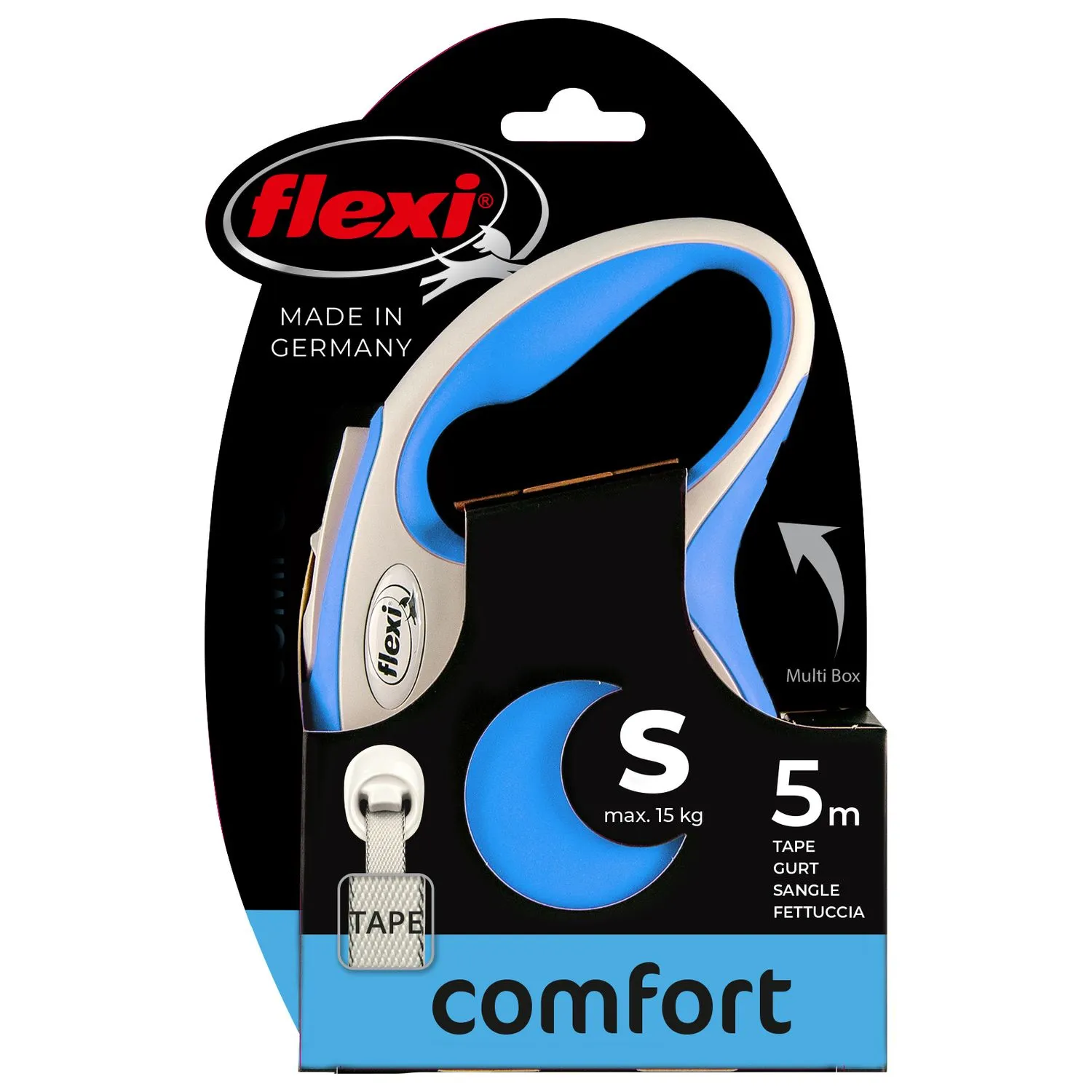 flexi рулетка NEW LINE Comfort S (до 15 кг) лента 5 м серый/синий