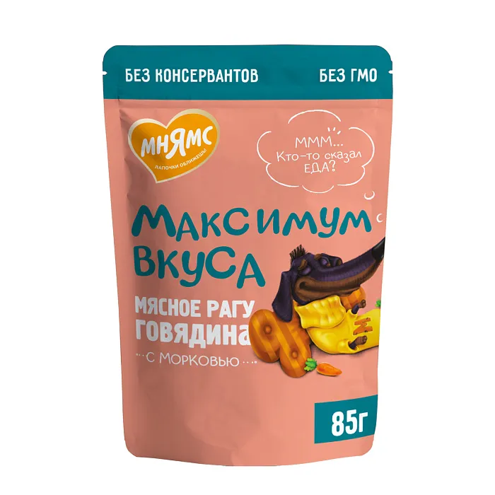 Пауч Мнямс Максимум Вкуса мясное рагу с говядиной и морковью для собак 85 г