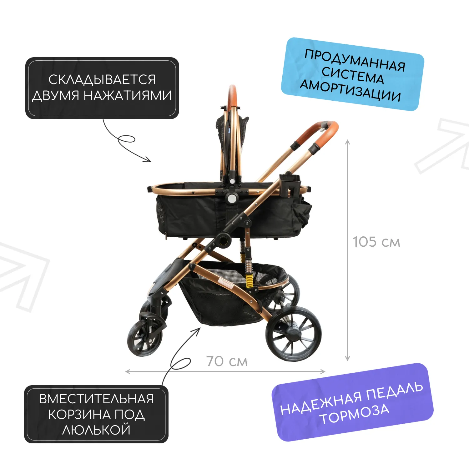 Коляска прогулочная Mr.Kranch для собак и кошек большая с амортизацией (макс. нагрузка 20 кг) разноцветная