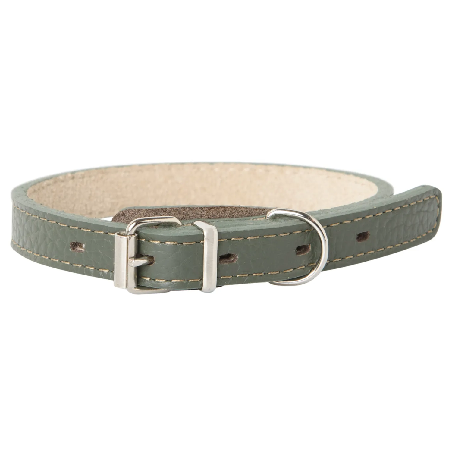 Ошейник Mr.Kranch для собак из натуральной кожи прямой 20-25см оливковый СКИДКА 40%