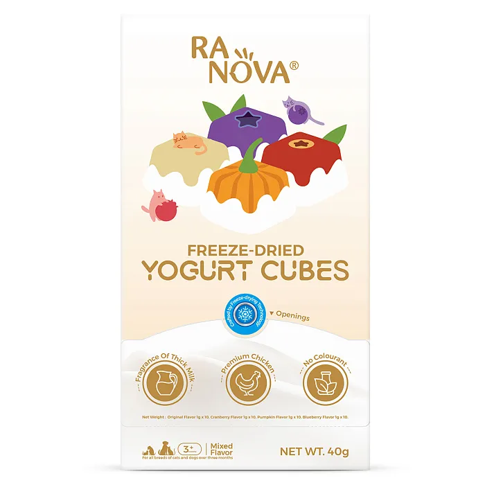 Лакомство Ranova для кошек и собак Сублимированный йогурт микс вкусов: оргинальный, черника, клюква, тыква, 40 г