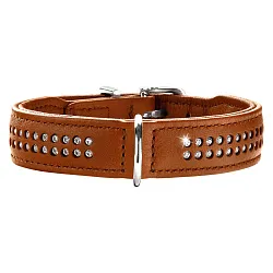 Hunter ошейник для собак Diamond Elk Petit 37 (30-34 см) кожа, 2 ряда страз коньяк СКИДКА 50%