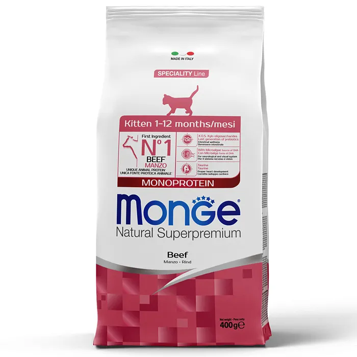 Сухой корм Monge Cat Speciality Line Monoprotein для котят и беременных кошек, из говядины 400 г