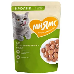 Влажный корм Мнямс На каждый день Кусочки в соусе с кроликом для стерилизованных кошек 85 г