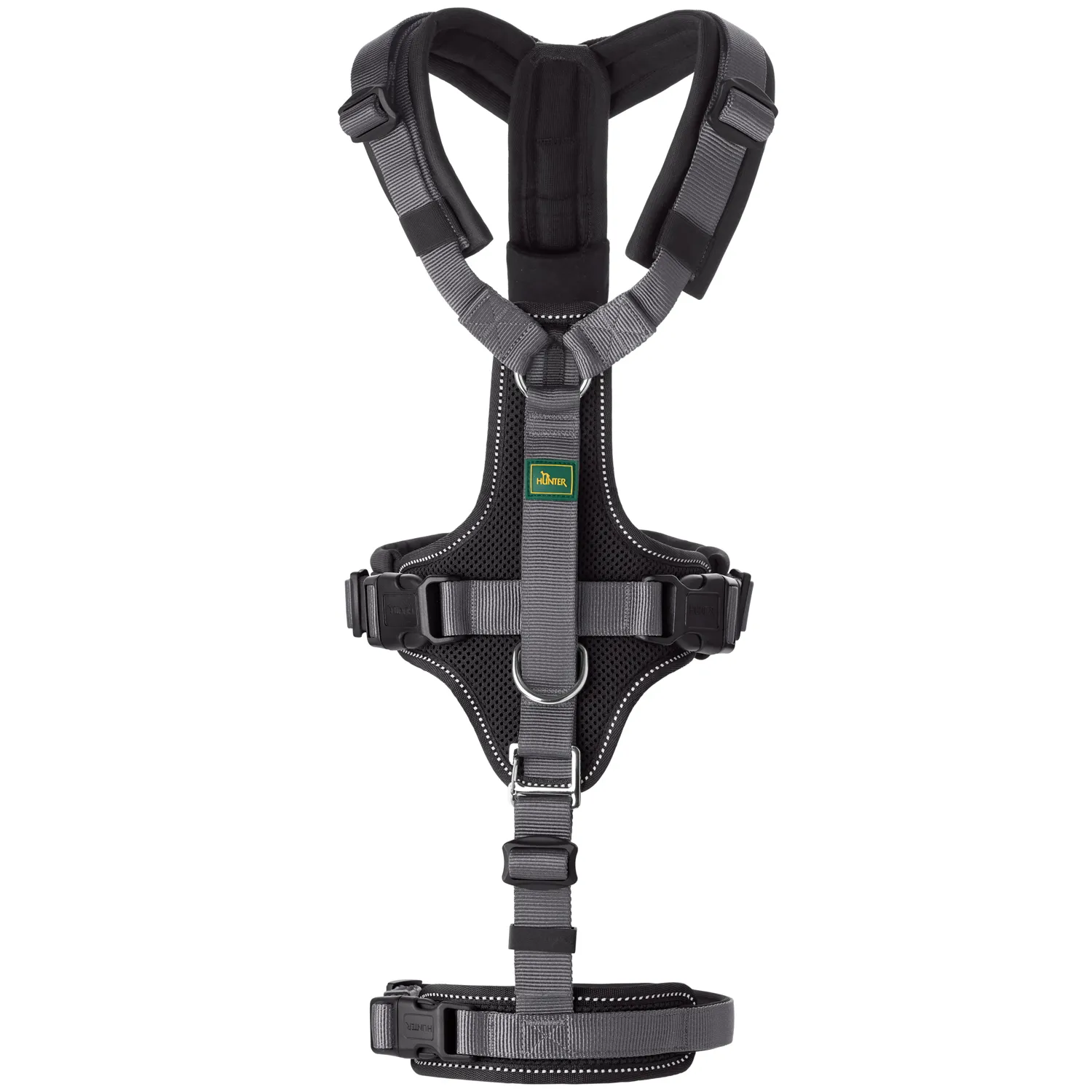 Hunter шлейка для собак Safety Maldon M (50-84 / 53-71 / 2,5 см) с ручкой, нейлон, черный/серый СКИДКА 50%