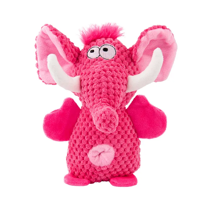 Игрушка Mr.Kranch для собак Слон плюшевая с канатиками пищалкой и карманом под лакомство 21 см розовая