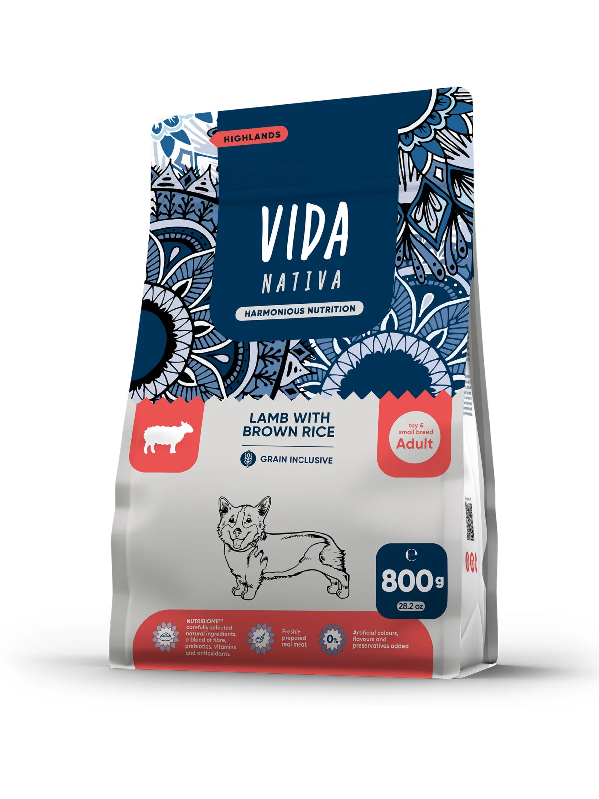 Сухой корм VIDA NATIVA для взрослых собак миниатюрных и мелких пород из ягненка с бурым рисом 800 г