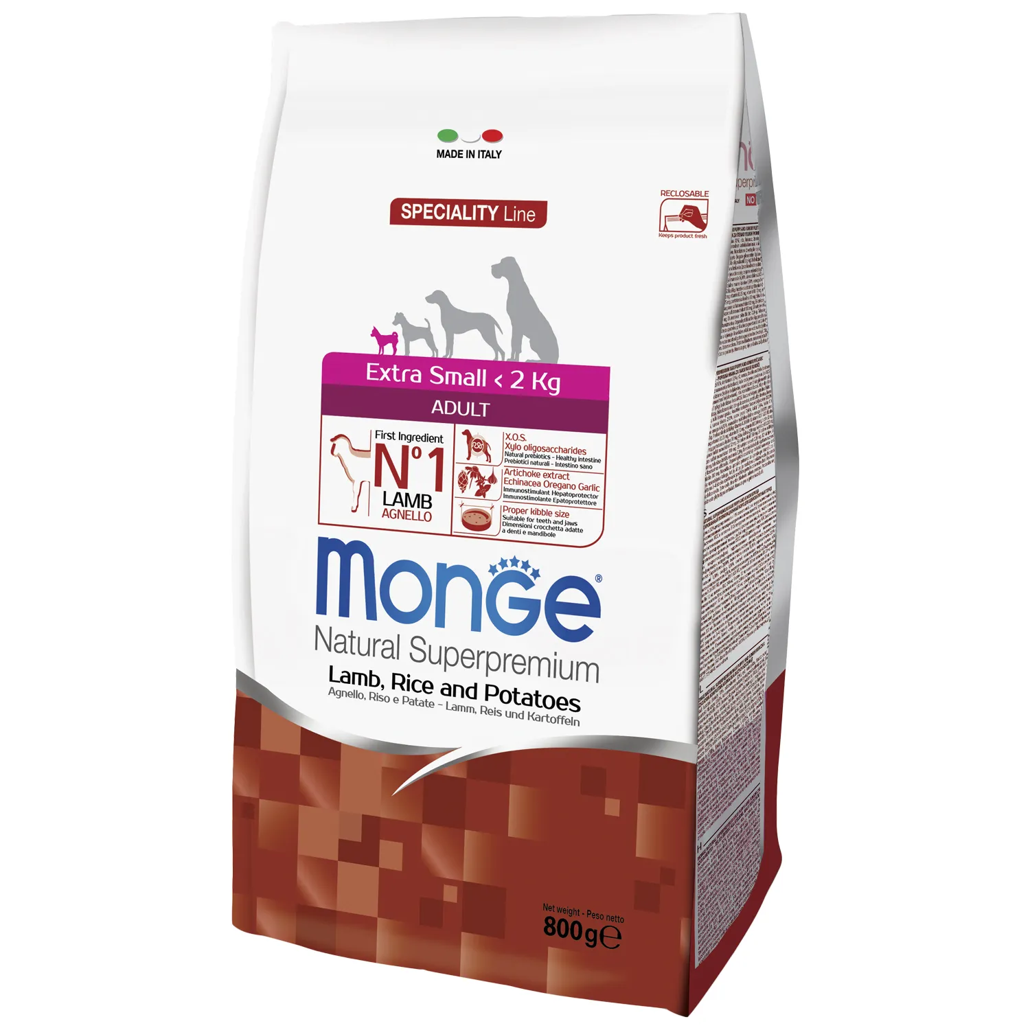 Сухой корм Monge Dog Speciality Line Extra Small для взрослых собак миниатюрных пород ягненок с рисом и картофелем 800 г