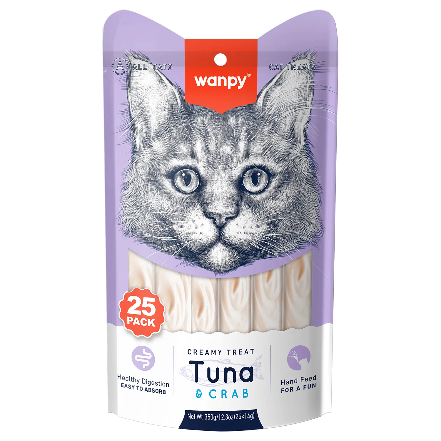Wanpy Cat Лакомство для кошек "нежное пюре" из тунца и краба 25 шт х14 г