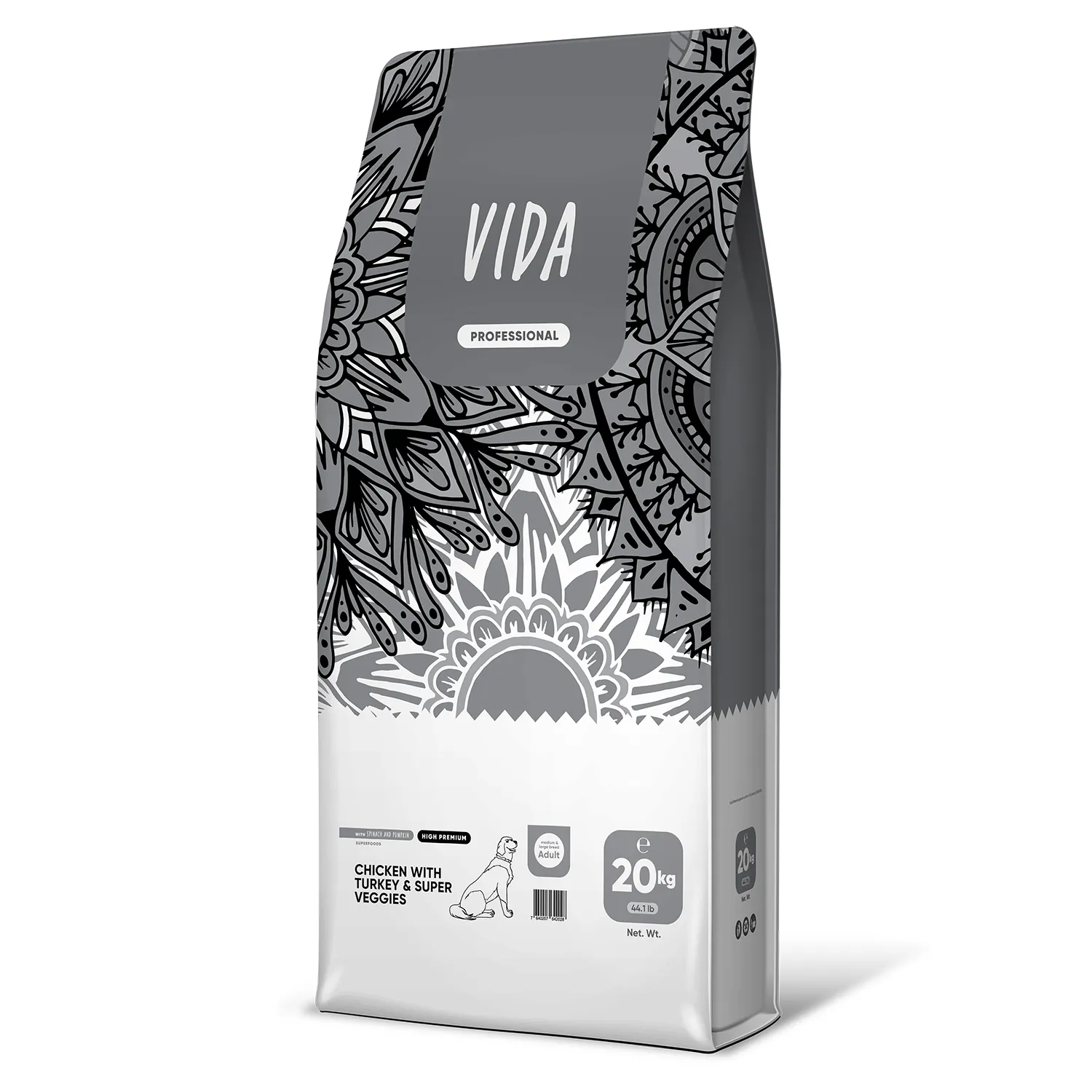 Сухой корм VIDA PROFESSIONAL HIGH PREMIUM для взрослых собак средних и крупных пород из курицы с индейкой и овощами 20 кг