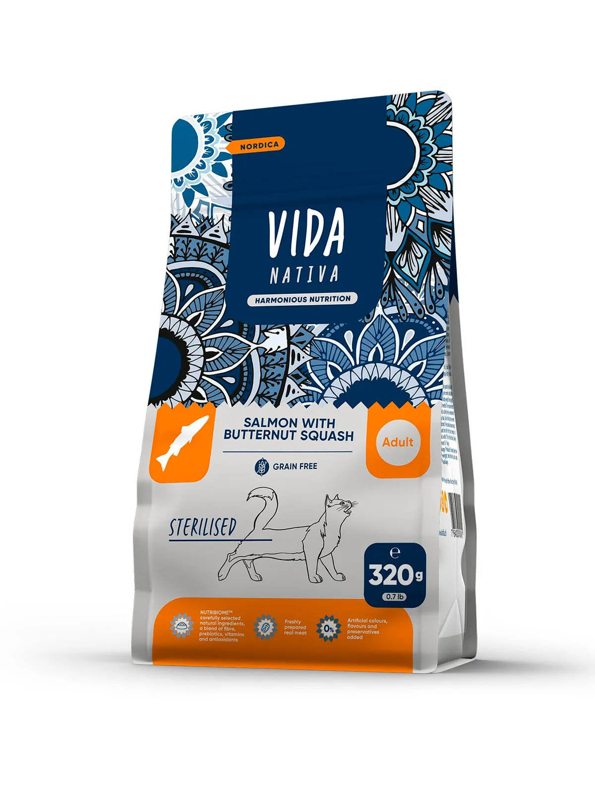 Сухой корм VIDA NATIVA для взрослых стерилизованных кошек из лосося с мускатной тыквой 320 г