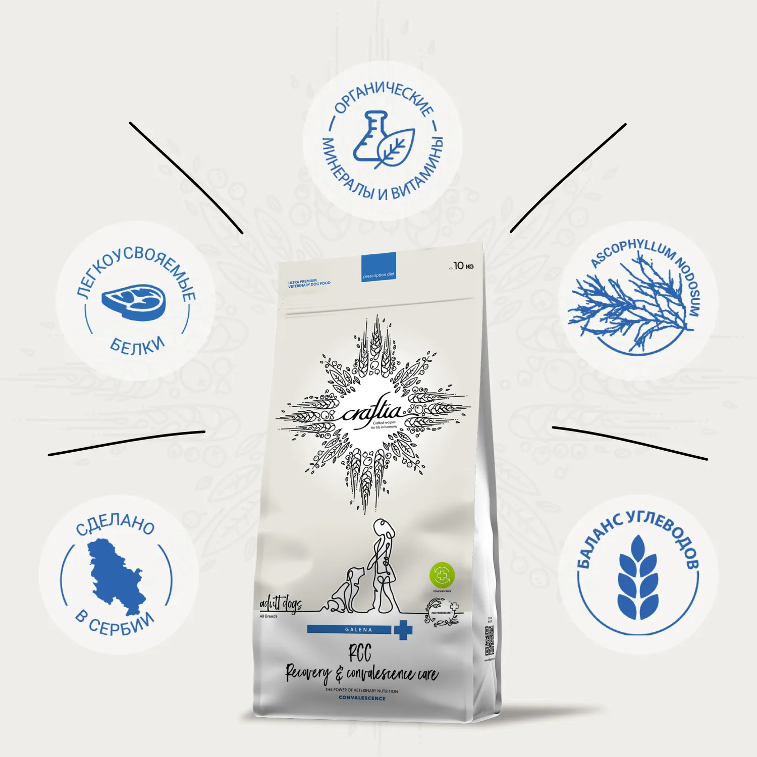 Ветеринарная диета CRAFTIA GALENA DOG RECOVERY&CONVALESCENCE CARE РекавериэндКонвалесенс для собак поддержка в период восстановления и реабилитаци 10к