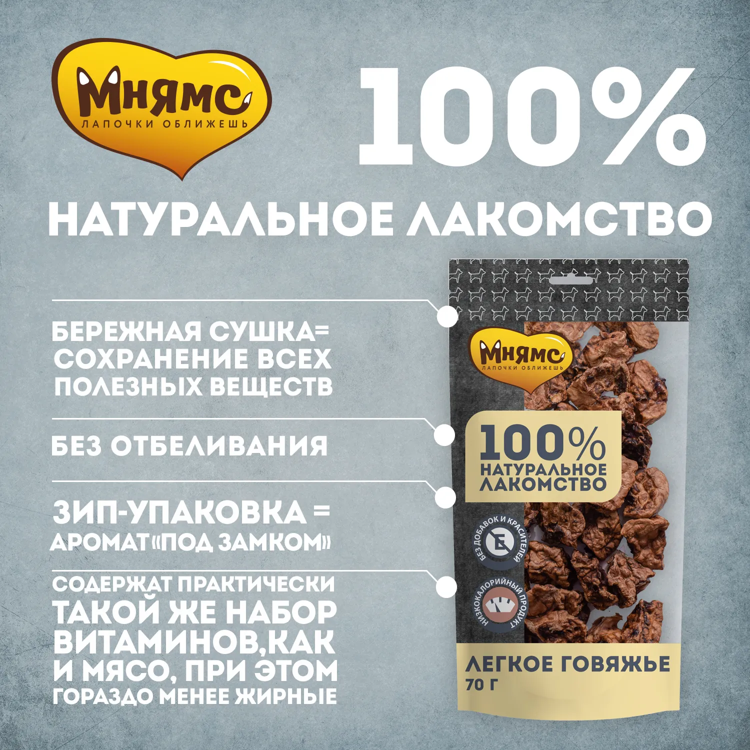 Лакомство Мнямс На каждый день для собак Легкое говяжье 70 г