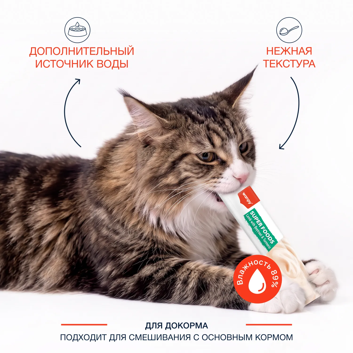 Wanpy Cat Лакомство для кошек «нежное пюре» из ягненка со свеклой и куркумой 70 г