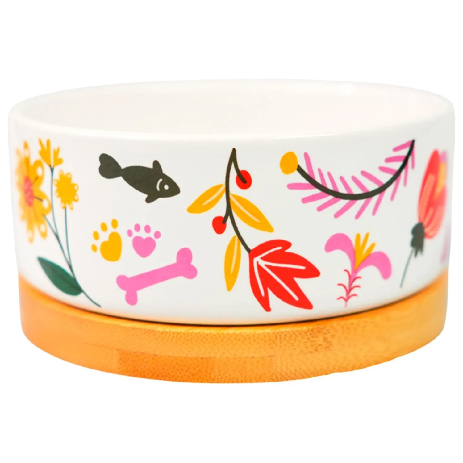 Миска Mr.Kranch Bamboo 340 мл Цветы Прованса керамическая на бамбуковой подставке розовая