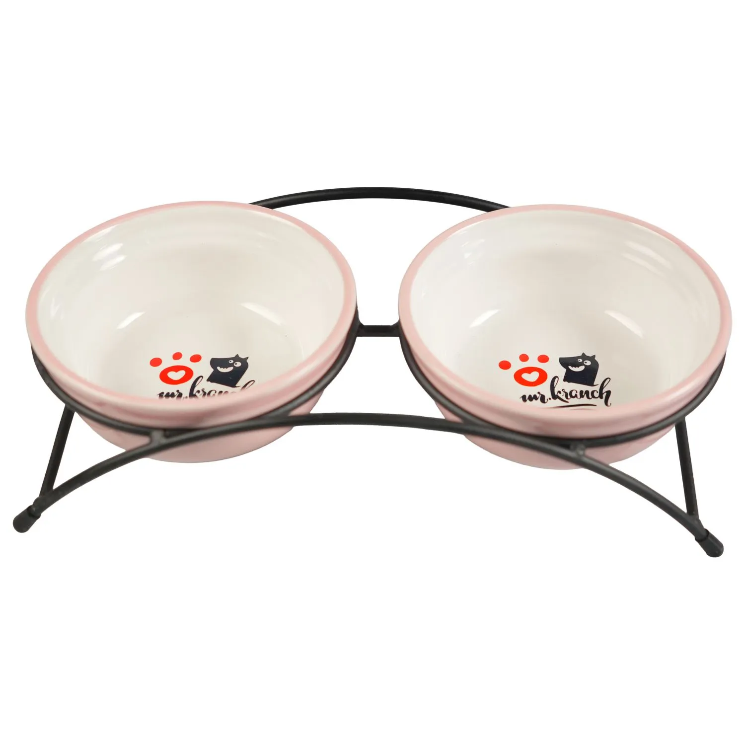 Миски Mr.Kranch на подставке для собак и кошек двойные 2x290 мл с лапкой розовые