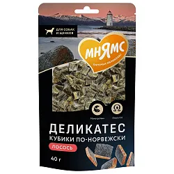Лакомство Мнямс Деликатес "Кубики по-норвежски" для собак 40 г Лакомство Мнямс Деликатес "Кубики по-норвежски" для собак 40 г