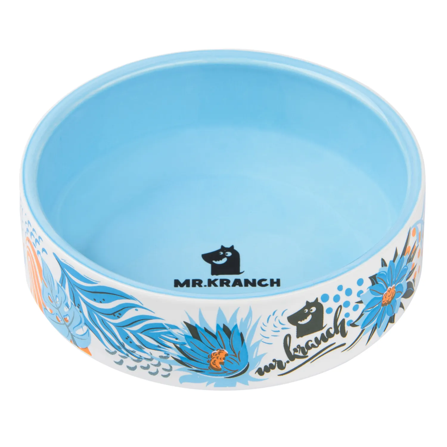 Миска Mr.Kranch для собак и кошек из фарфора Тропики 350мл голубая