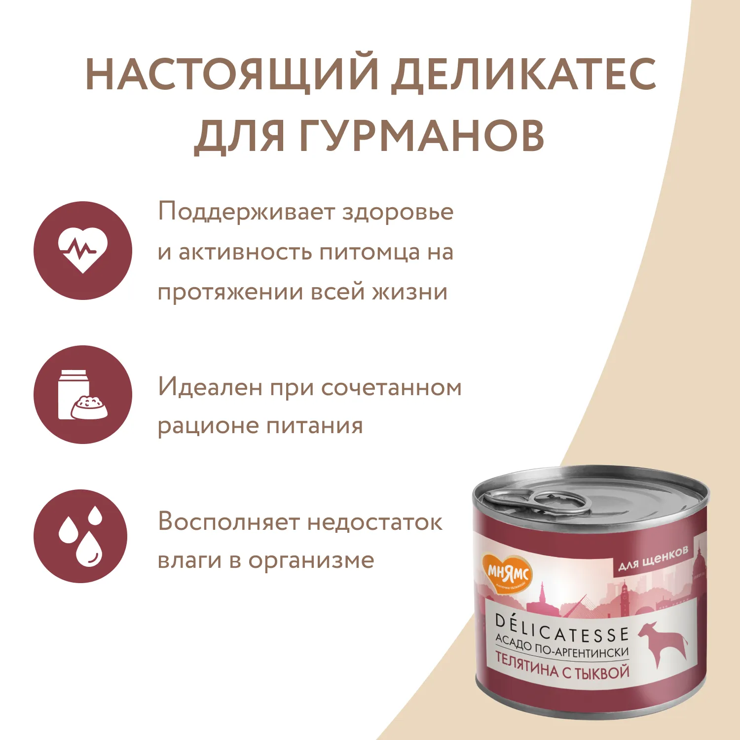 Влажный корм Мнямс Деликатес Паштет из телятины с тыквой для щенков всех пород "Асадо по-аргентински" 200 г