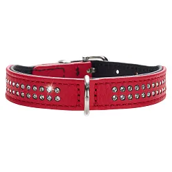 Hunter ошейник для собак Diamond petit 27 (20-24 см) кожа 2 ряда страз красный СКИДКА 50%