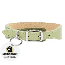 Ошейник Mr.Kranch для собак из натуральной кожи с QR-адресником, 38-45см, нежно-зеленый