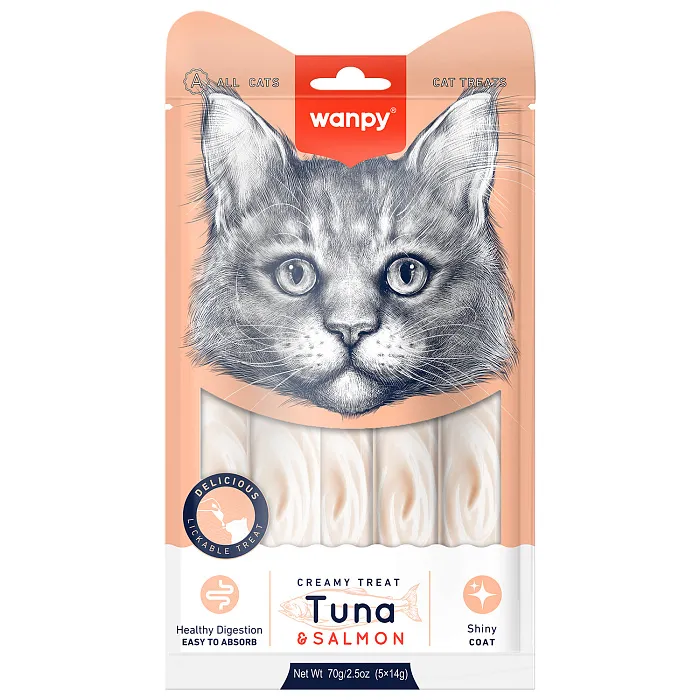 Wanpy Cat Лакомство для кошек «нежное пюре» из тунца и лосося 70 г