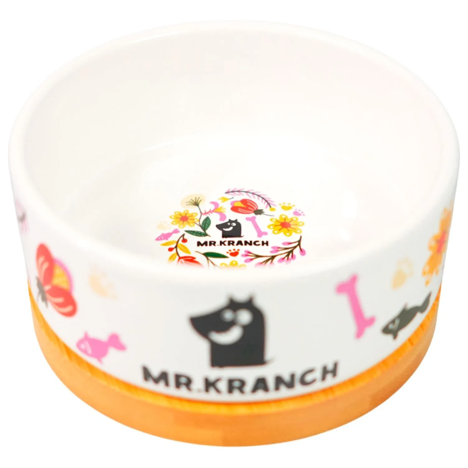 Миска Mr.Kranch Bamboo 340 мл Цветы Прованса керамическая на бамбуковой подставке розовая