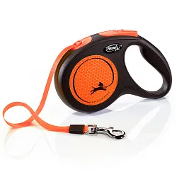 flexi рулетка Neon New M (до 25 кг) лента 5 м, светоотражающая, оранжевый неон