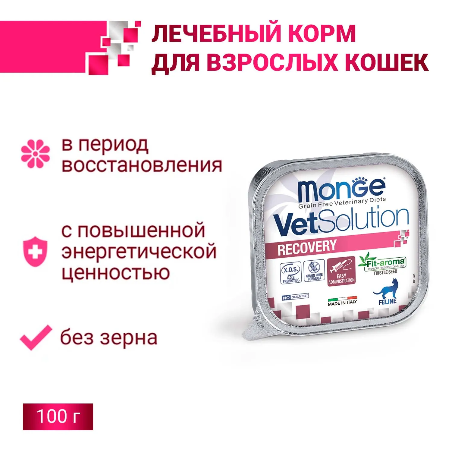 Диетический корм Monge VetSolution Cat Recovery Рекавери для кошек при восстановлении питания в период выздоровления 100 г