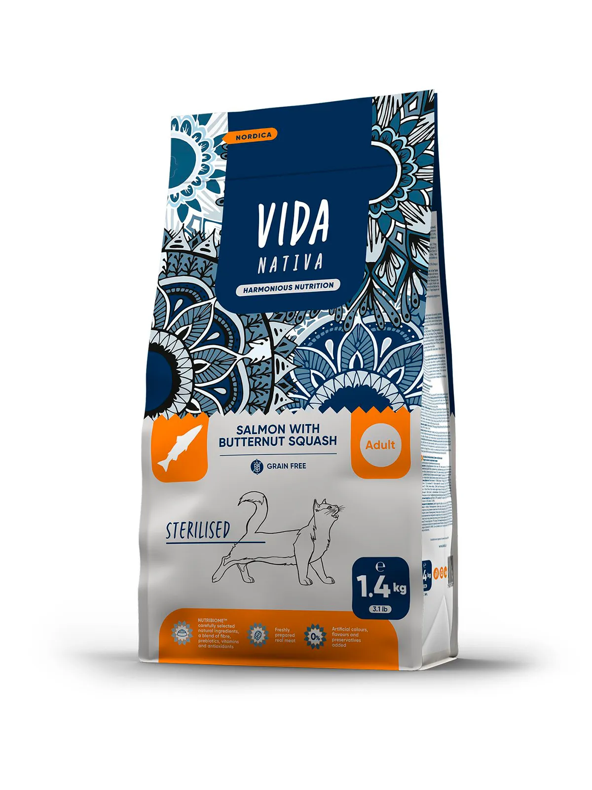 Сухой корм VIDA NATIVA для взрослых стерилизованных кошек из лосося с мускатной тыквой 1,4 кг