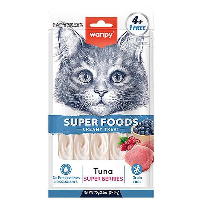 Wanpy Cat Лакомство для кошек «нежное пюре» из тунца с ягодами 70 г