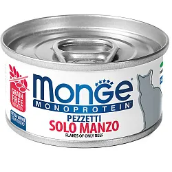 Влажный корм Monge Cat Monoprotein для кошек, мясные хлопья из мяса говядины, консервы 80 г Влажный корм Monge Cat Monoprotein для кошек, мясные хлопья из мяса говядины, консервы 80 г