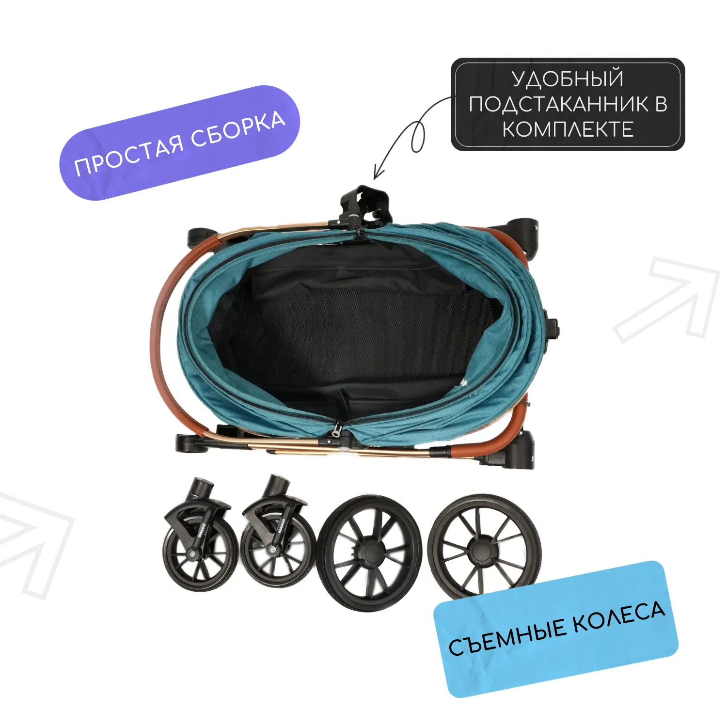 Коляска прогулочная Mr.Kranch для собак и кошек большая с амортизацией (макс. нагрузка 20 кг) голубая СКИДКА 30%