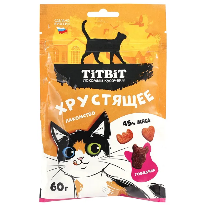 Хрустящее лакомство TiTBiT с говядиной для кошек 60 г