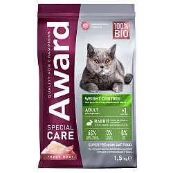 Сухой корм AWARD SPECIAL CARE Weight Control для взрослых стерилизованных кошек для контроля веса со свежим мясом кролика 1,5кг