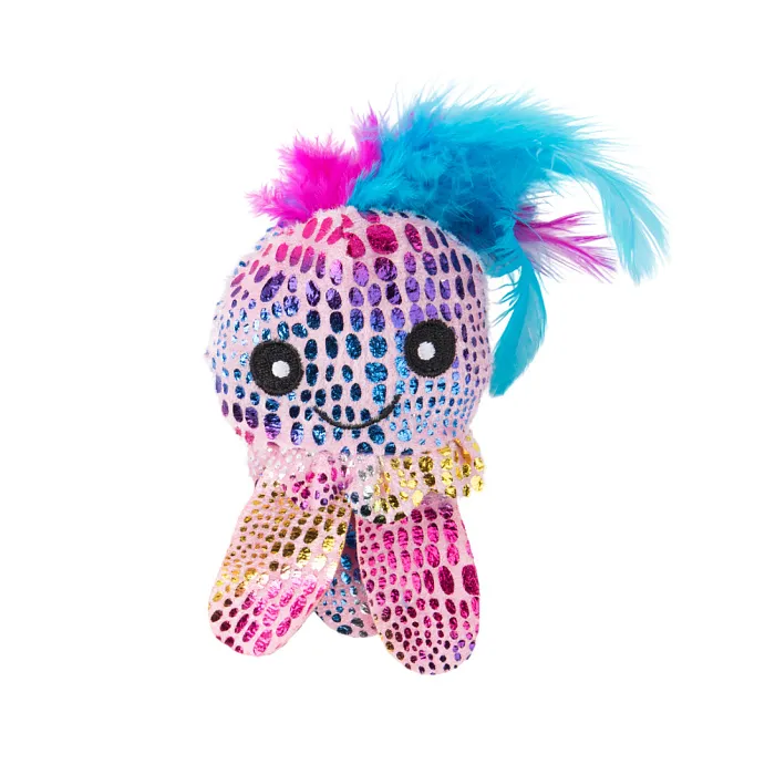 Игрушка Mr.Kranch для кошек Осьминожка плюшевая с кошачьей мятой и перышками 65 см розовая