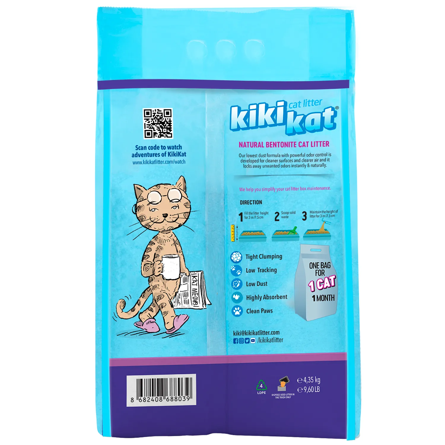 Бентонитовый наполнитель для кошачьего туалета KikiKat супербелый комкующийся, с ароматом лаванды, 5 л