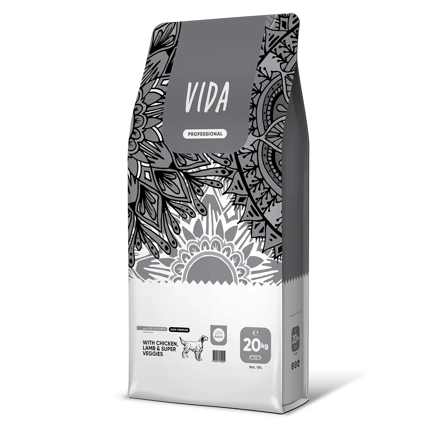 Сухой корм VIDA PROFESSIONAL HIGH PREMIUM для активных взрослых собак средних и крупных пород из курицы с ягненком и овощами 20 кг