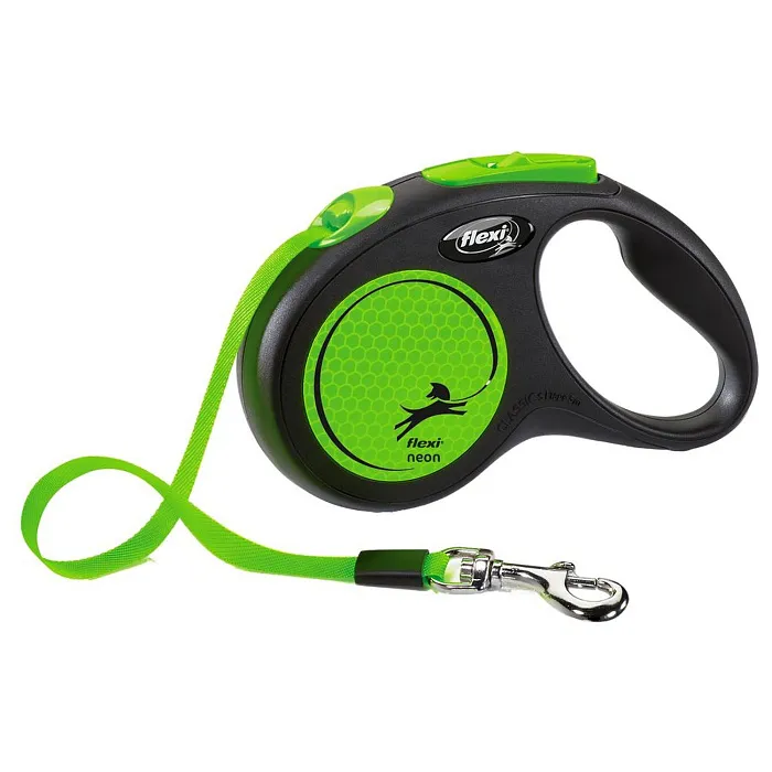 flexi рулетка Neon New S (до 15 кг) лента 5 м, светоотражающая, зеленый неон