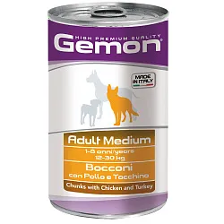 Влажный корм Gemon Dog Medium для взрослых собак средних пород, кусочки с курицей и индейкой, консервы 1250 г Влажный корм Gemon Dog Medium для взрослых собак средних пород, кусочки с курицей и индейкой, консервы 1250 г