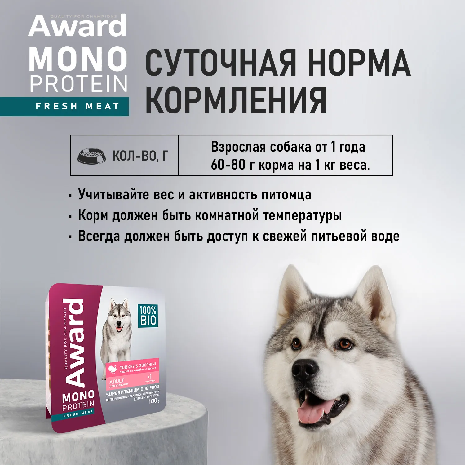 Влажный корм AWARD Monoprotein для взрослых собак паштет из индейки с цукини 100г