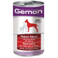 Влажный корм Gemon Dog Maxi для взрослых собак крупных пород, кусочки с говядиной и рисом, консервы 1250 г Влажный корм Gemon Dog Maxi для взрослых собак крупных пород, кусочки с говядиной и рисом, консервы 1250 г