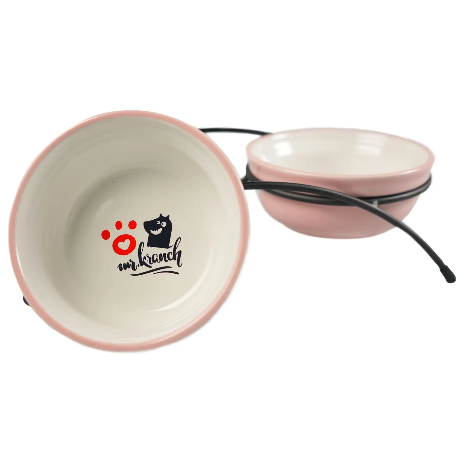 Миски Mr.Kranch на подставке для собак и кошек двойные 2x290 мл с лапкой розовые