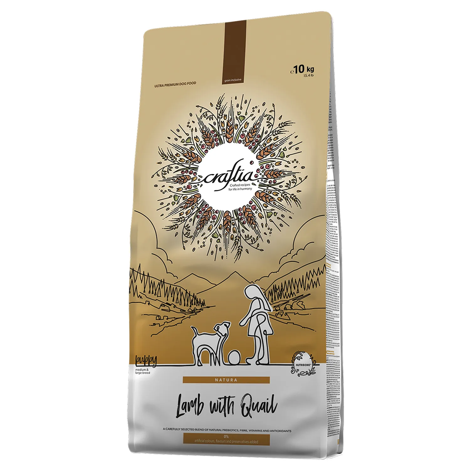 Сухой корм CRAFTIA NATURA для щенков средних и крупных пород из ягненка с перепелкой 10 кг
